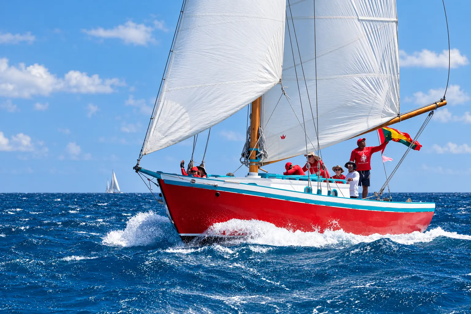 Savvy cutting through Grenada's blue water